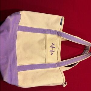 Lands' End Cream and Purple Canvas Tote